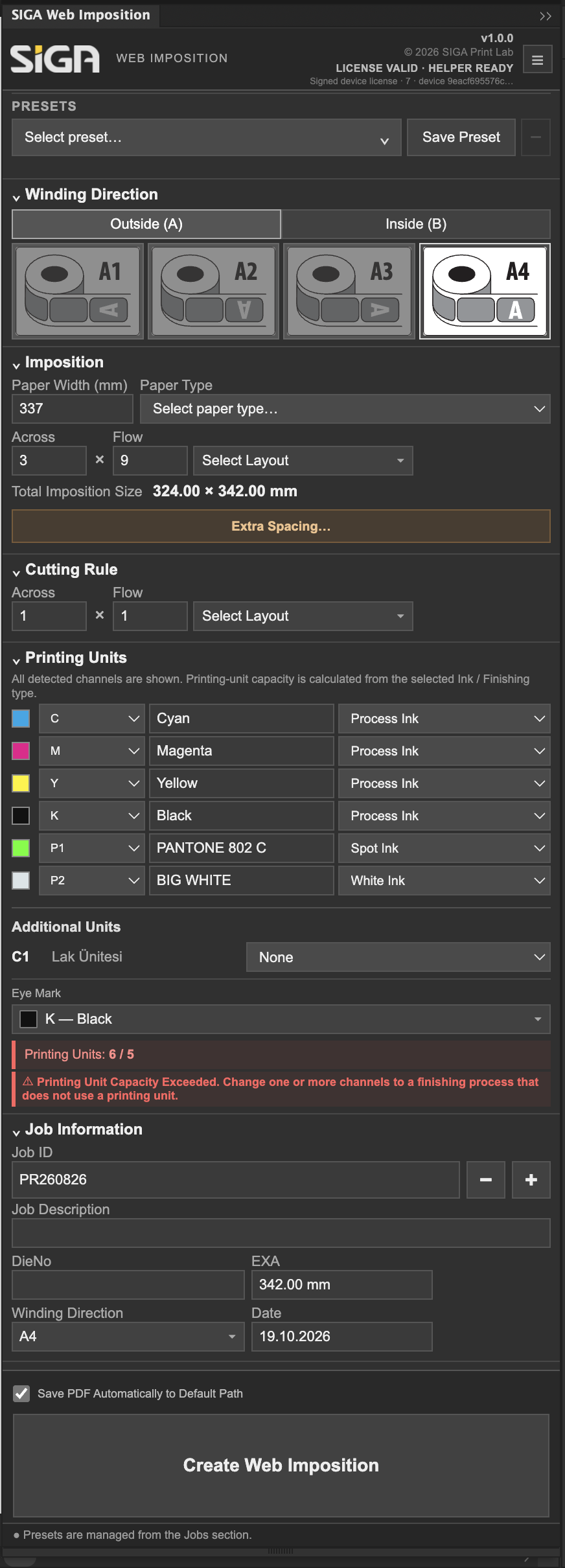 Unmodified SIGA interface